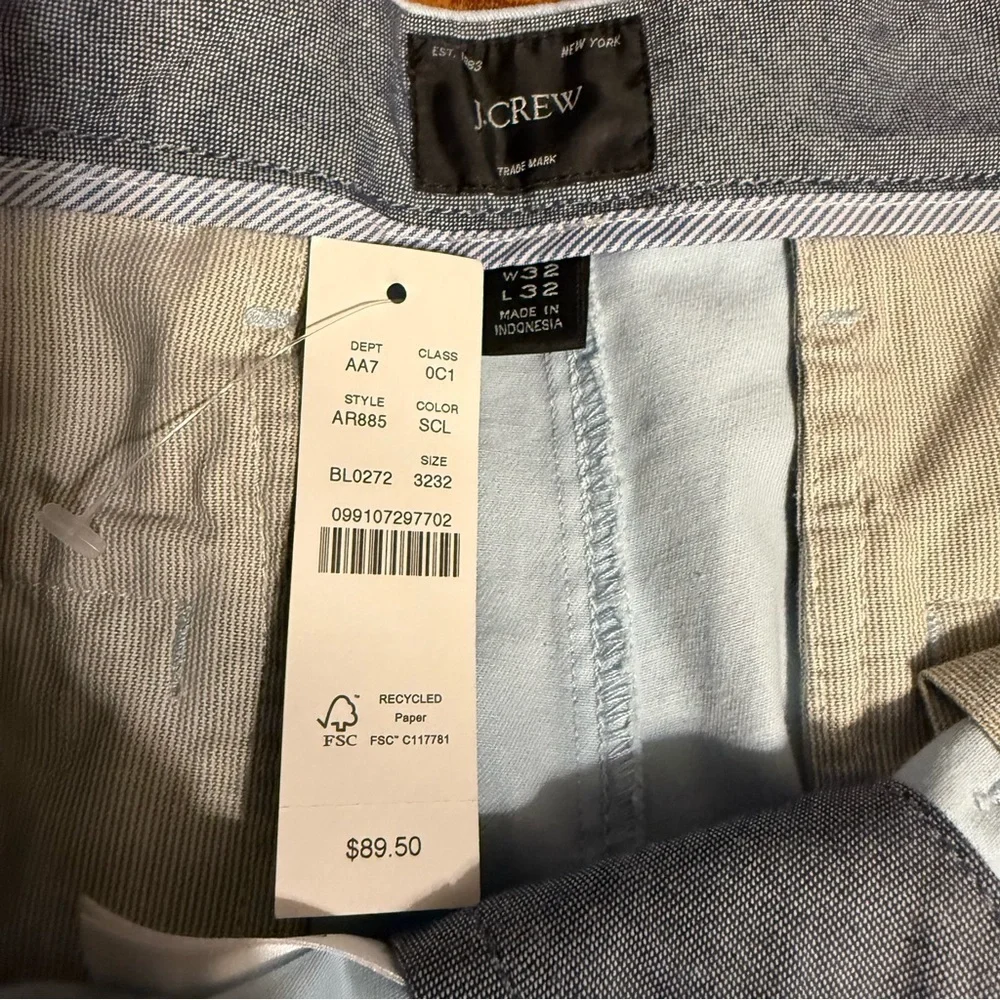 J. Crew NWT 484 Slim Fit Stretch Chino Flat Front Pants in Light Blue 32x32